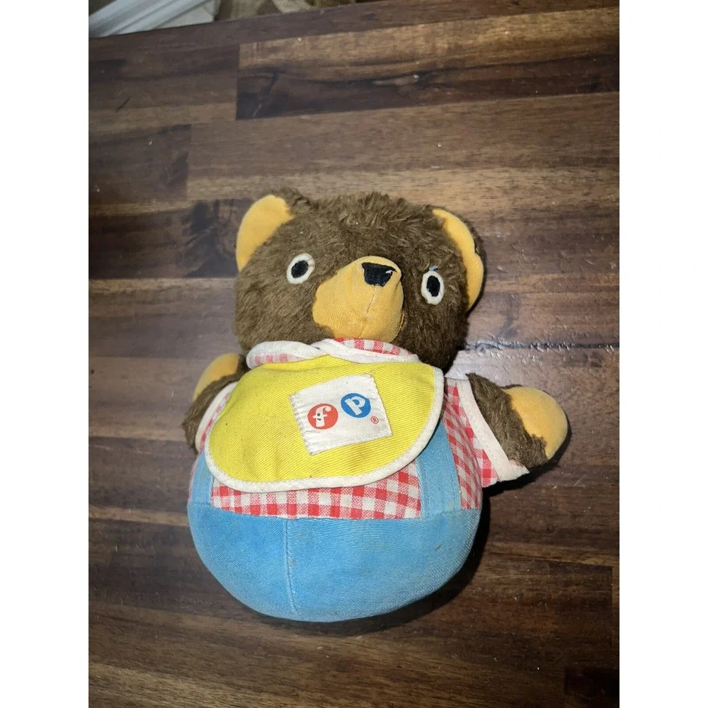 Fisher Price Rolly Polly‎ Teddy Bear Vintage 1970s Chime Plush fur toy #719 Cute